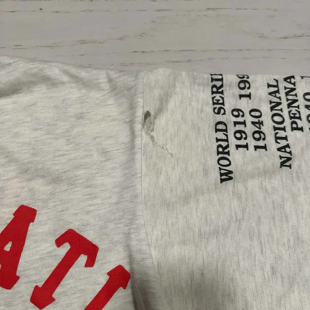 Vintage 90s Cincinnati Reds MLB All Over Print History Graphic T-Shirt Single St